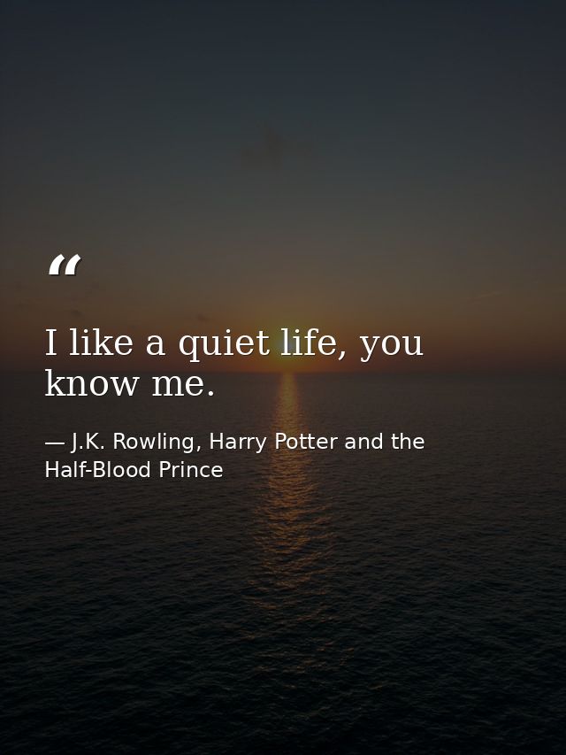 I like a quiet life, you know me. — J.K. Rowling, Harry Potter and the Half-Blood Prince