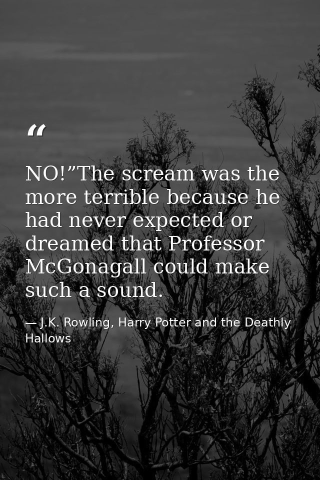 NO!”The scream was the more terrible because he had never expected or dreamed that Professor McGonagall could make such  — J.K. Rowling, Harry Potter and the Deathly Hallows