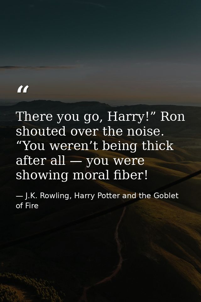 There you go, Harry!” Ron shouted over the noise. “You weren’t being thick after all — you were showing moral fiber! — J.K. Rowling, Harry Potter and the Goblet of Fire