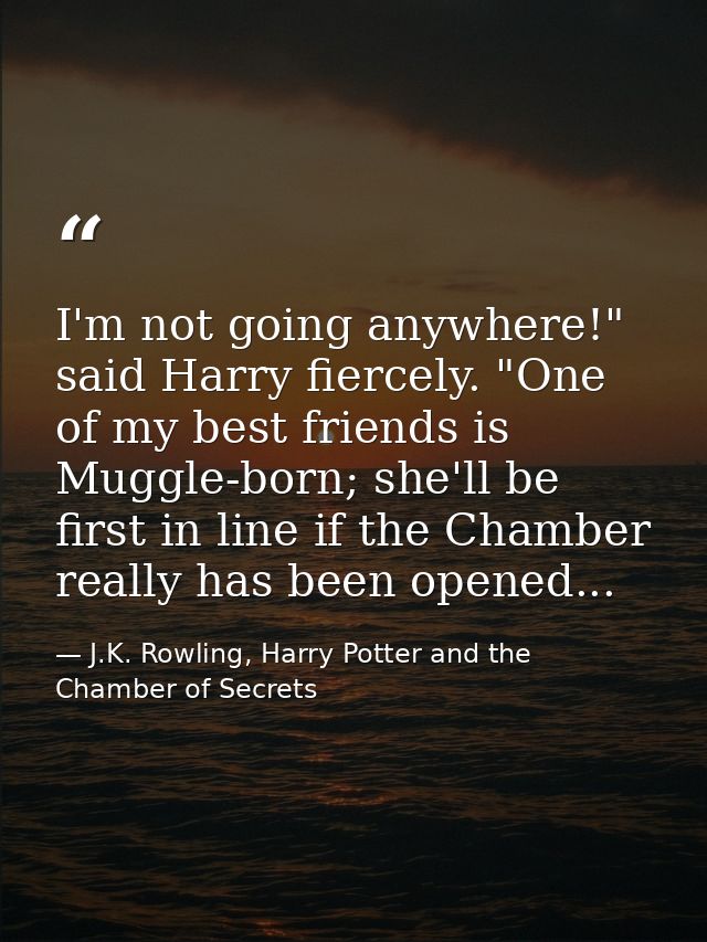 I'm not going anywhere!" said Harry fiercely. "One of my best friends is Muggle-born; she'll be first in line if the Cha — J.K. Rowling, Harry Potter and the Chamber of Secrets