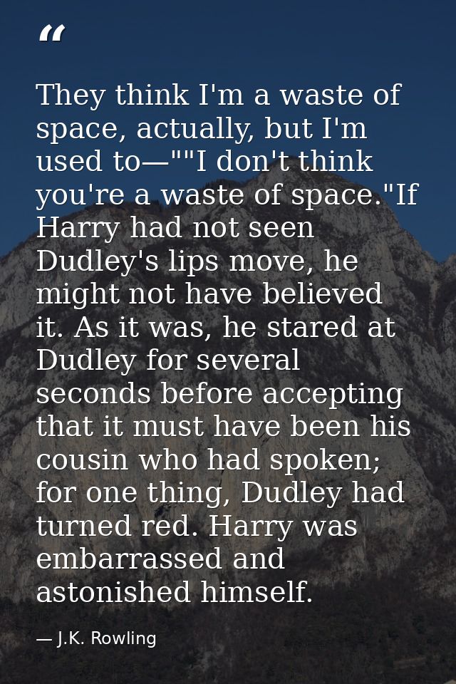 They think I'm a waste of space, actually, but I'm used to—""I don't think you're a waste of space."If Harry had not see — J.K. Rowling