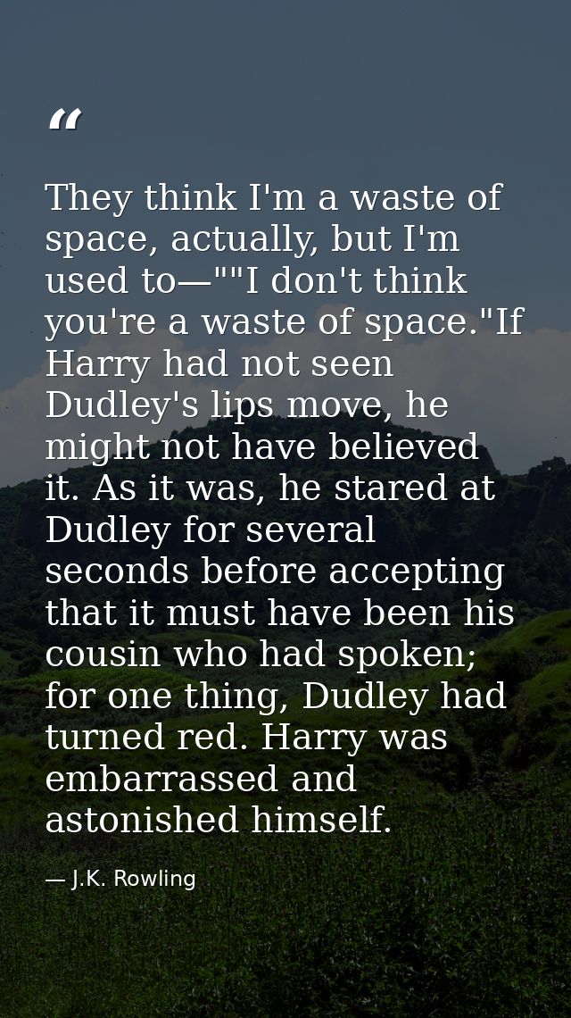 They think I'm a waste of space, actually, but I'm used to—""I don't think you're a waste of space."If Harry had not see — J.K. Rowling