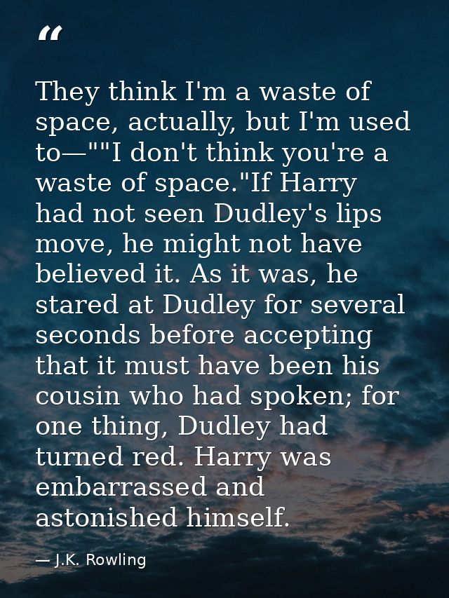 They think I'm a waste of space, actually, but I'm used to—""I don't think you're a waste of space."If Harry had not see — J.K. Rowling