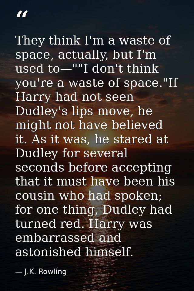 They think I'm a waste of space, actually, but I'm used to—""I don't think you're a waste of space."If Harry had not see — J.K. Rowling