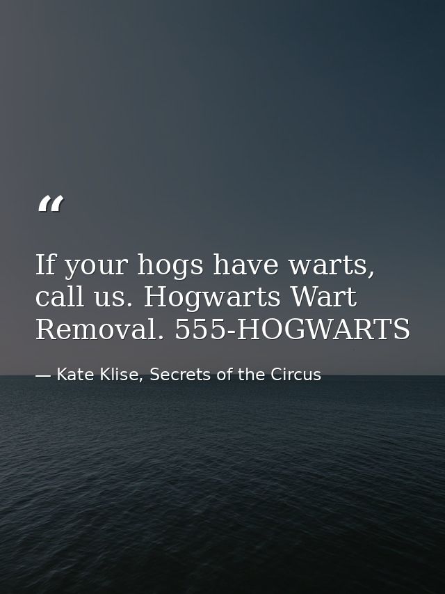 If your hogs have warts, call us. Hogwarts Wart Removal. 555-HOGWARTS — Kate Klise, Secrets of the Circus