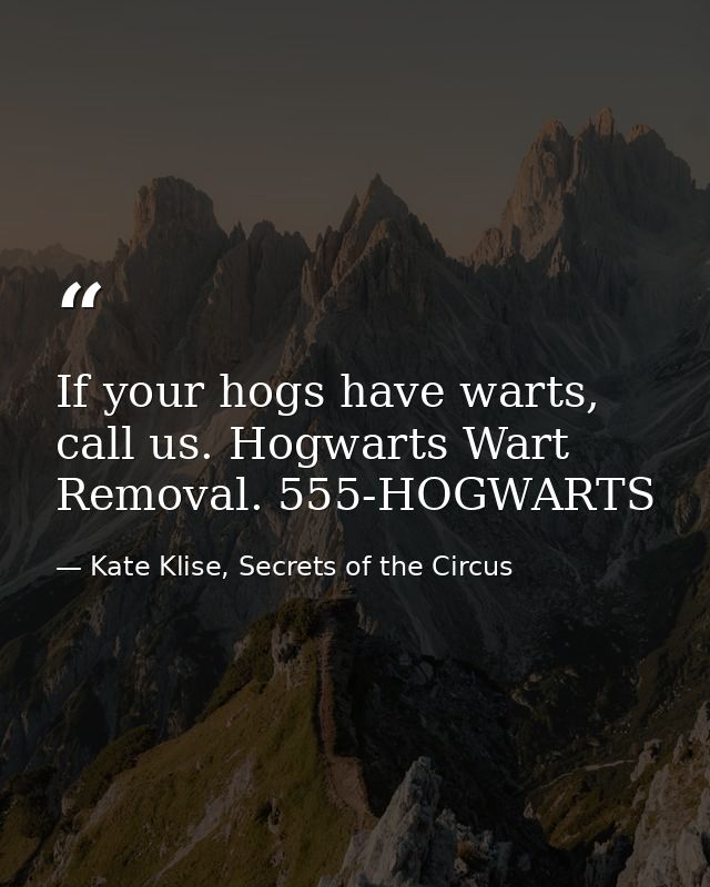 If your hogs have warts, call us. Hogwarts Wart Removal. 555-HOGWARTS — Kate Klise, Secrets of the Circus