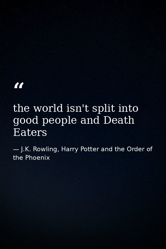 the world isn't split into good people and Death Eaters — J.K. Rowling, Harry Potter and the Order of the Phoenix
