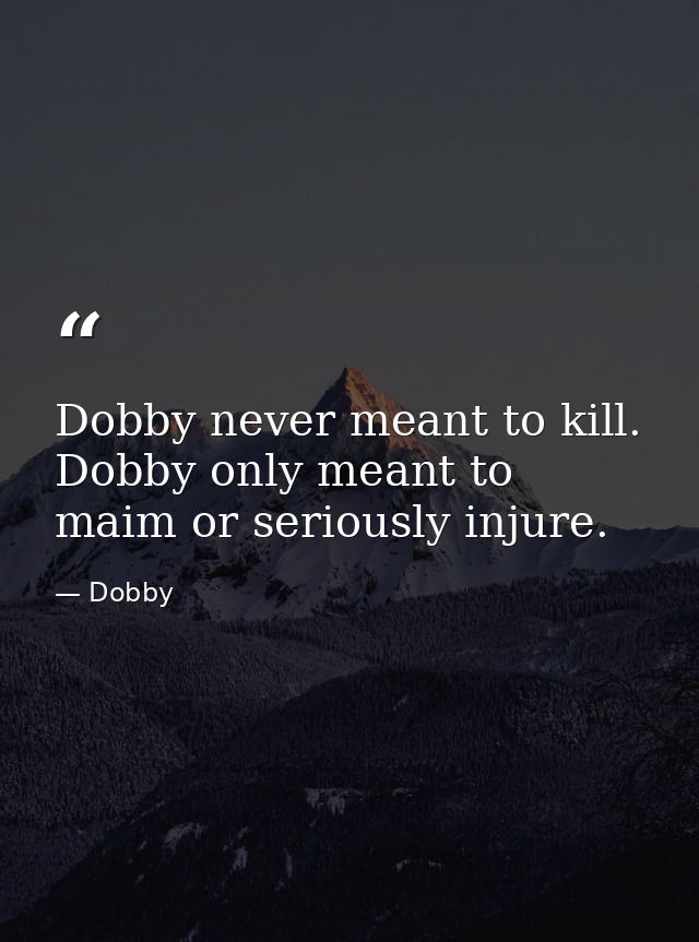 Dobby never meant to kill. Dobby only meant to maim or seriously injure. — Dobby
