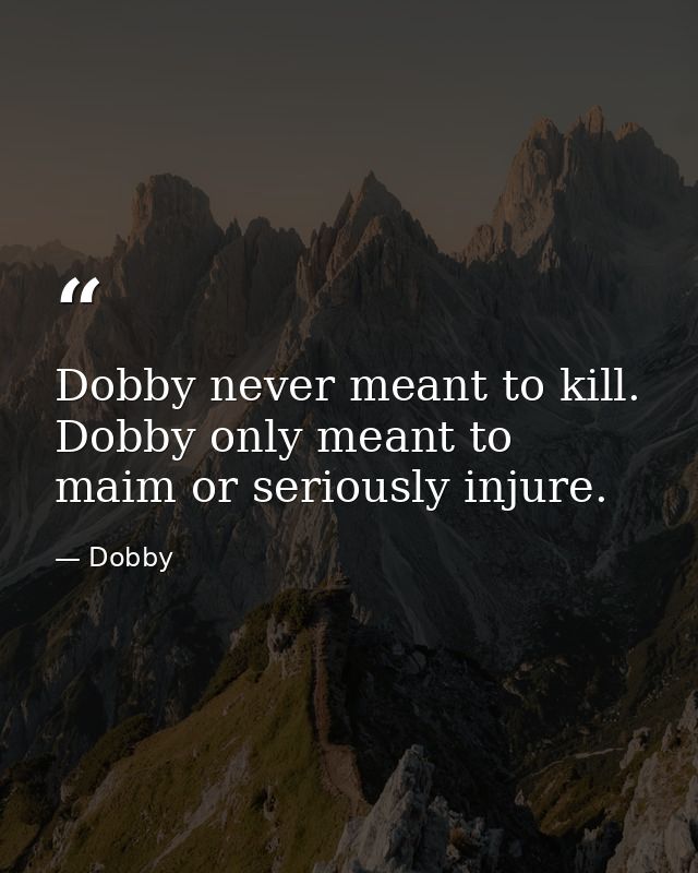 Dobby never meant to kill. Dobby only meant to maim or seriously injure. — Dobby