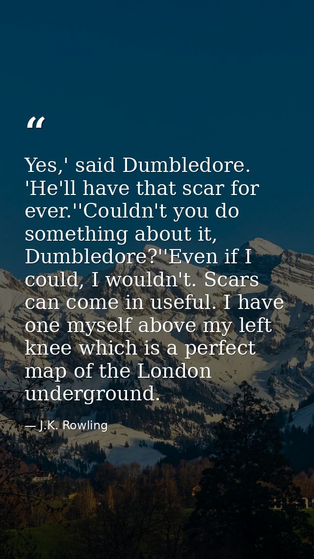 Yes,' said Dumbledore. 'He'll have that scar for ever.''Couldn't you do something about it, Dumbledore?''Even if I could — J.K. Rowling