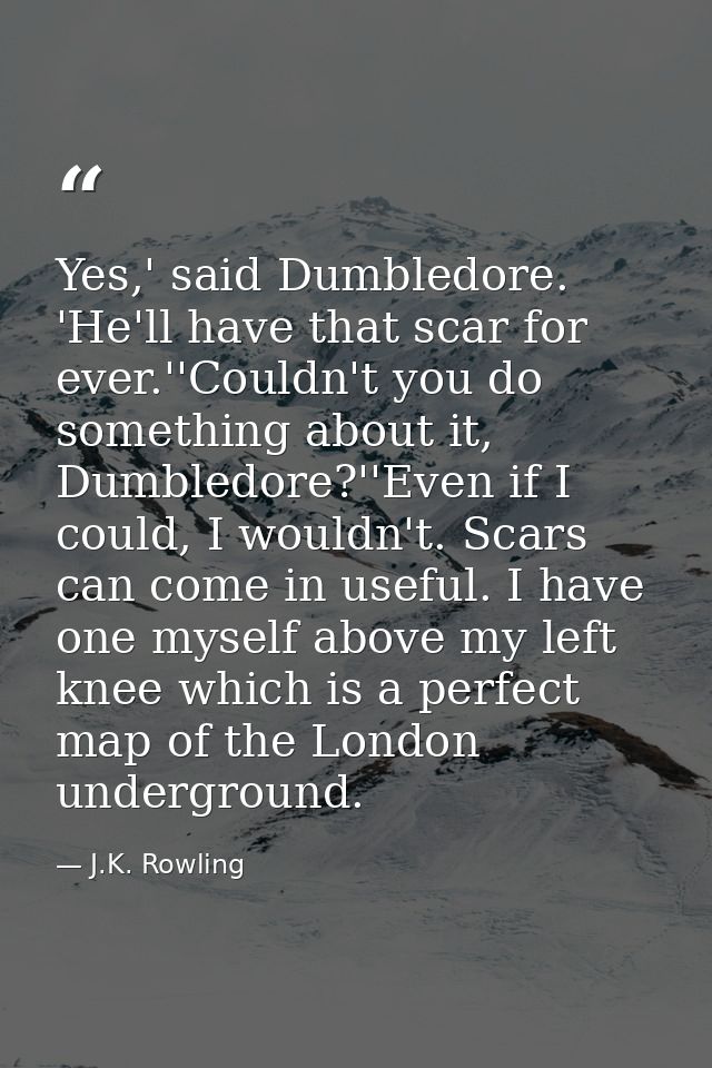 Yes,' said Dumbledore. 'He'll have that scar for ever.''Couldn't you do something about it, Dumbledore?''Even if I could — J.K. Rowling