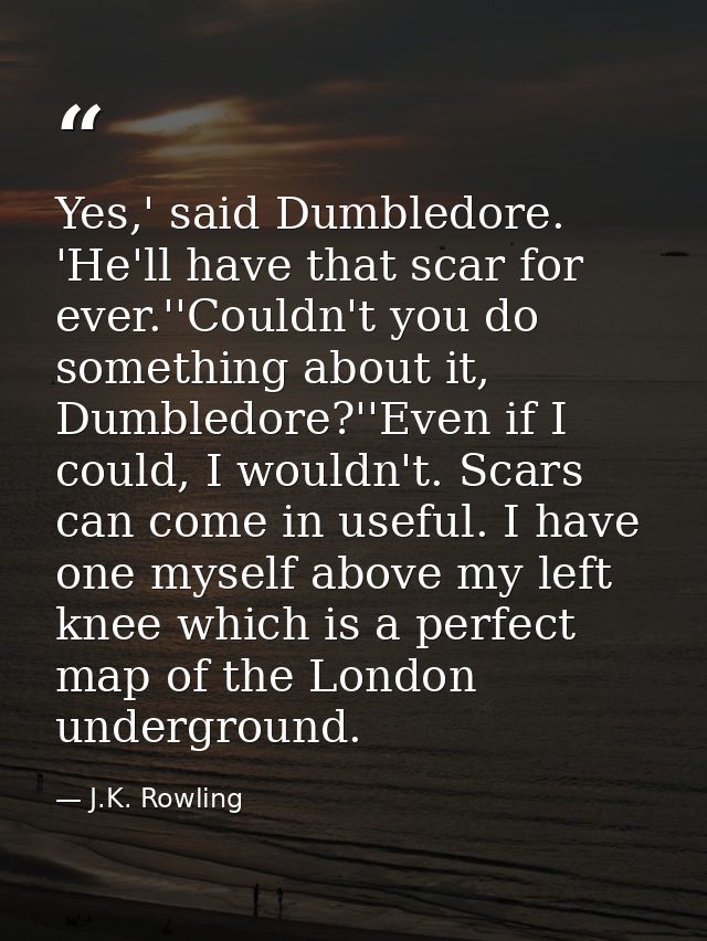 Yes,' said Dumbledore. 'He'll have that scar for ever.''Couldn't you do something about it, Dumbledore?''Even if I could — J.K. Rowling