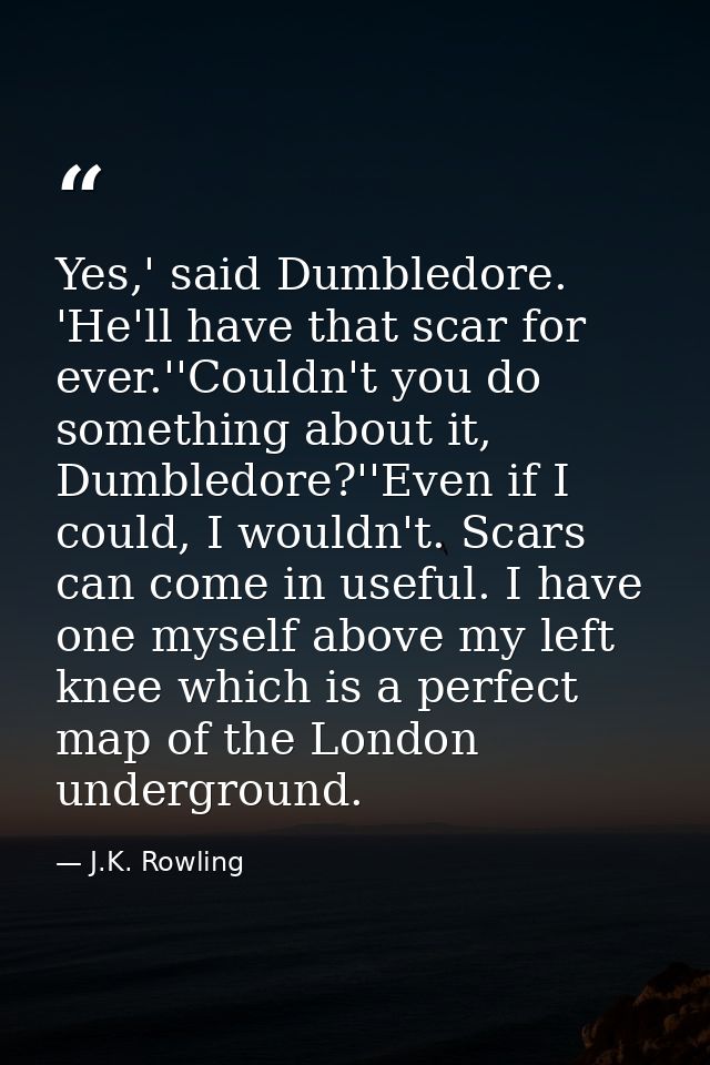 Yes,' said Dumbledore. 'He'll have that scar for ever.''Couldn't you do something about it, Dumbledore?''Even if I could — J.K. Rowling