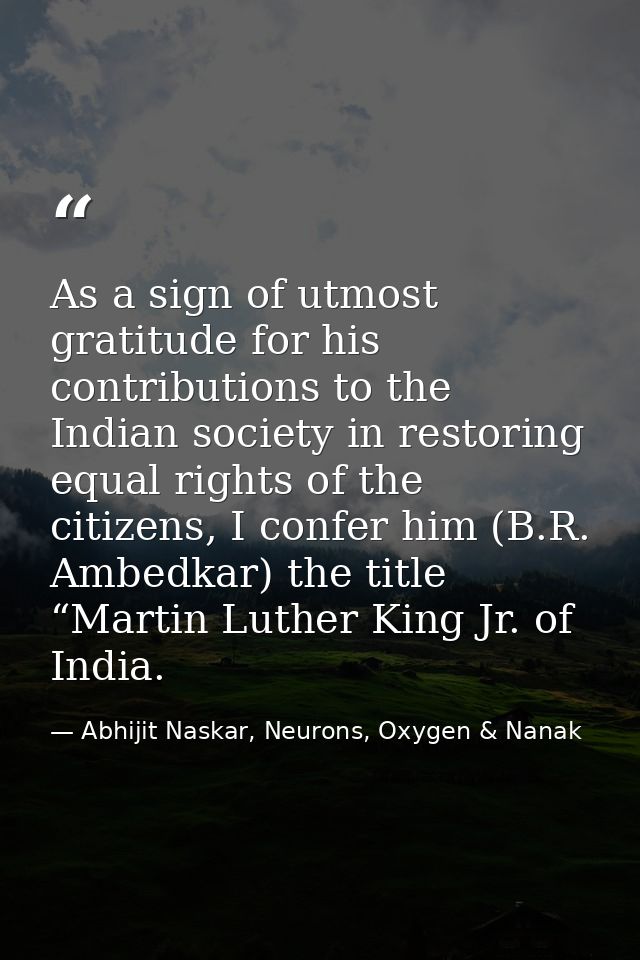 As a sign of utmost gratitude for his contributions to the Indian society in restoring equal rights of the citizens, I c — Abhijit Naskar, Neurons, Oxygen & Nanak