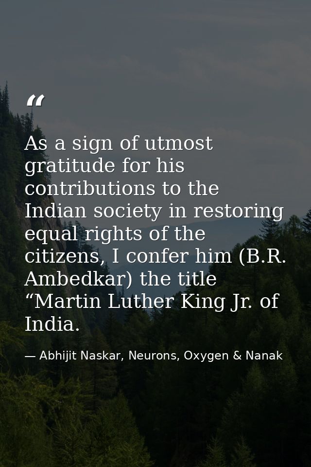 As a sign of utmost gratitude for his contributions to the Indian society in restoring equal rights of the citizens, I c — Abhijit Naskar, Neurons, Oxygen & Nanak