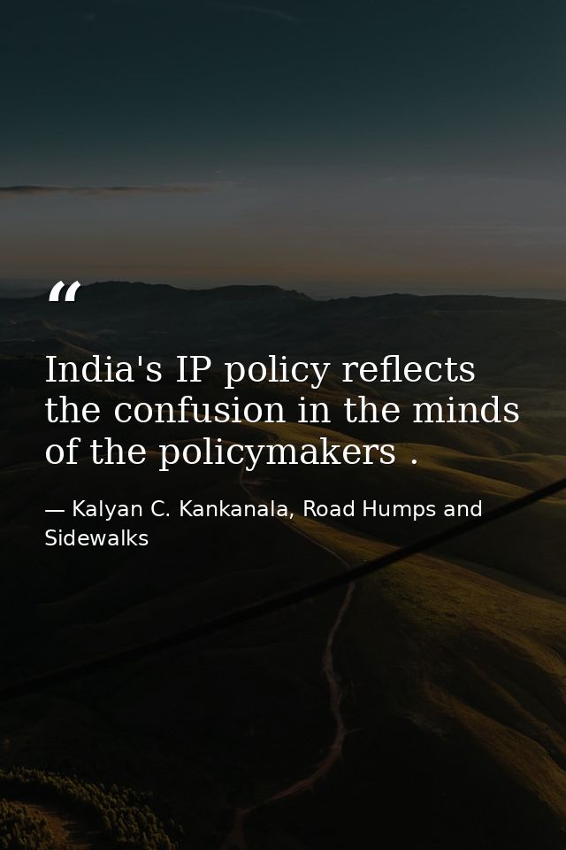 India's IP policy reflects the confusion in the minds of the policymakers . — Kalyan C. Kankanala, Road Humps and Sidewalks
