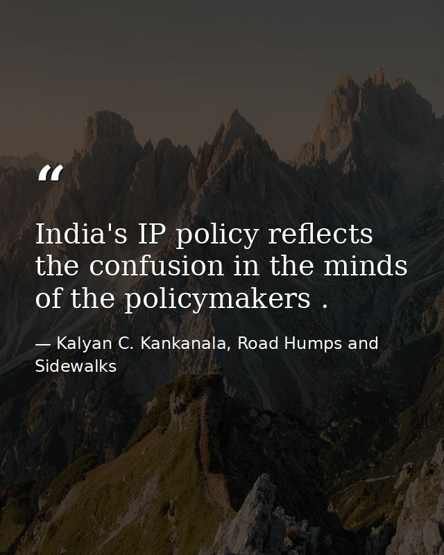 India's IP policy reflects the confusion in the minds of the policymakers . — Kalyan C. Kankanala, Road Humps and Sidewalks