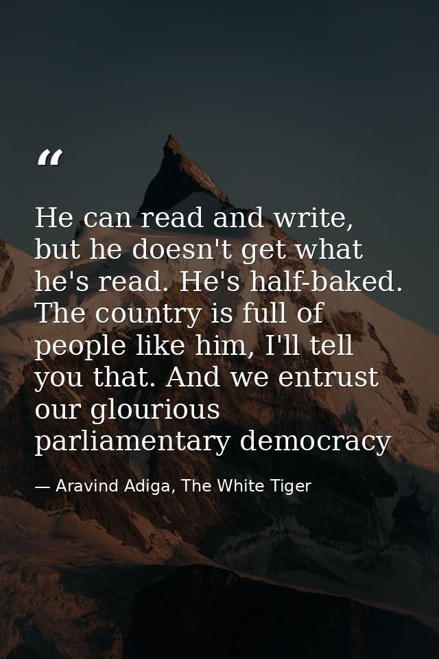 He can read and write, but he doesn't get what he's read. He's half-baked. The country is full of people like him, I'll  — Aravind Adiga, The White Tiger