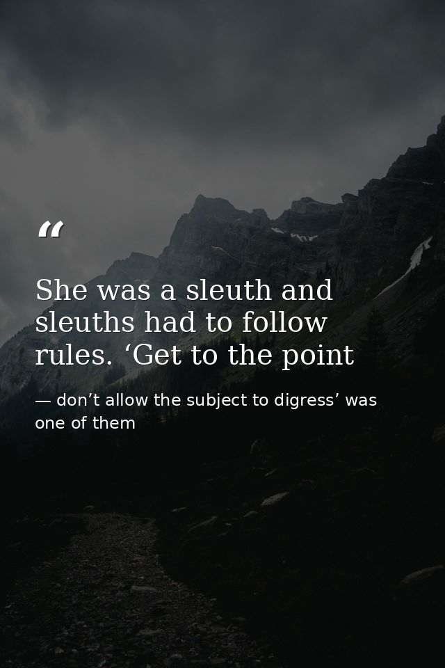 She was a sleuth and sleuths had to follow rules. ‘Get to the point — don’t allow the subject to digress’ was one of them