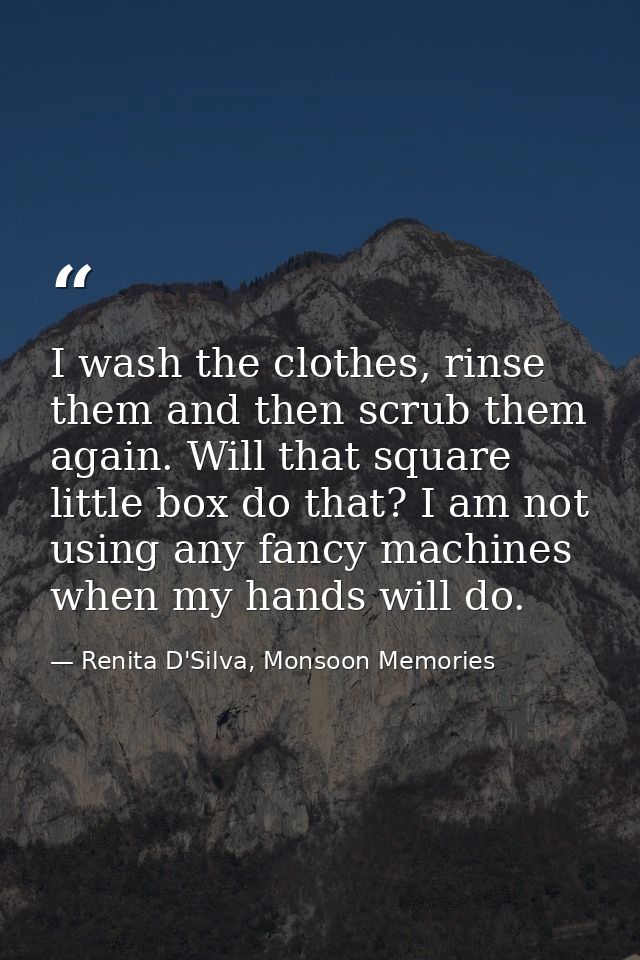 I wash the clothes, rinse them and then scrub them again. Will that square little box do that? I am not using any fancy  — Renita D'Silva, Monsoon Memories