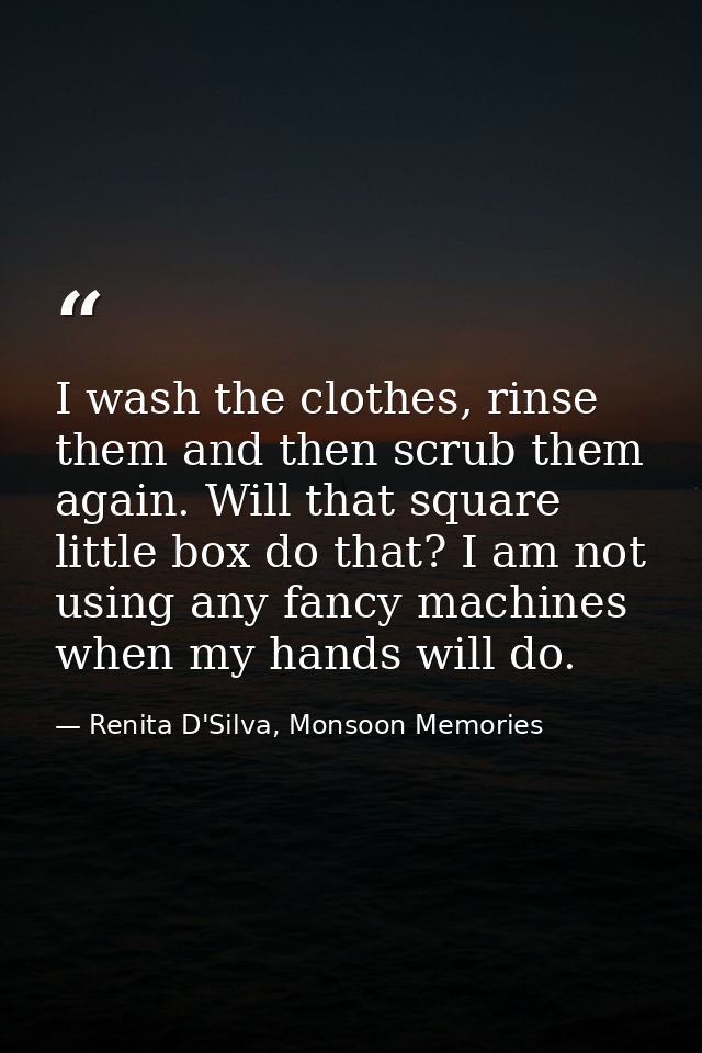 I wash the clothes, rinse them and then scrub them again. Will that square little box do that? I am not using any fancy  — Renita D'Silva, Monsoon Memories