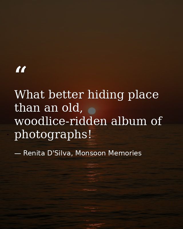 What better hiding place than an old, woodlice-ridden album of photographs! — Renita D'Silva, Monsoon Memories