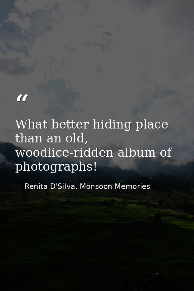 What better hiding place than an old, woodlice-ridden album of photographs! — Renita D'Silva, Monsoon Memories