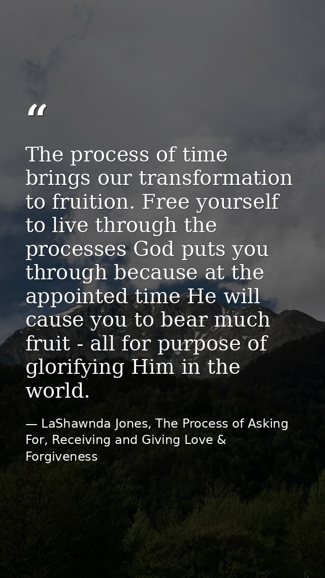 The process of time brings our transformation to fruition. Free yourself to live through the processes God puts you thro — LaShawnda Jones, The Process of Asking For, Receiving and Giving Love & Forgiveness