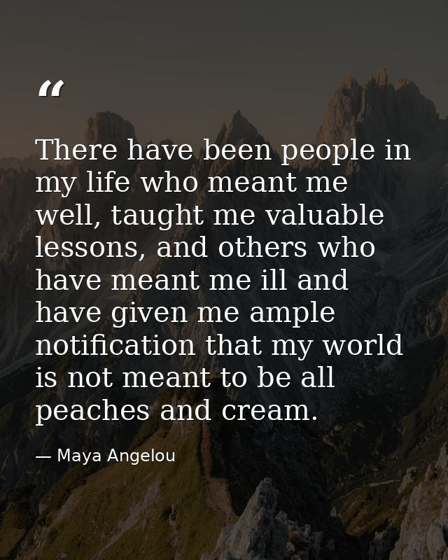 There have been people in my life who meant me well, taught me valuable lessons, and others who have meant me ill and ha — Maya Angelou