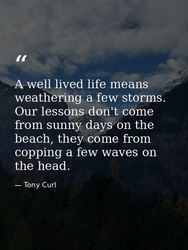 A well lived life means weathering a few storms. Our lessons don't come from sunny days on the beach, they come from cop — Tony Curl