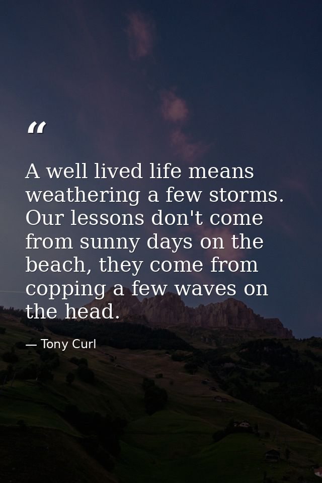 A well lived life means weathering a few storms. Our lessons don't come from sunny days on the beach, they come from cop — Tony Curl