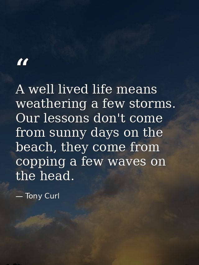 A well lived life means weathering a few storms. Our lessons don't come from sunny days on the beach, they come from cop — Tony Curl