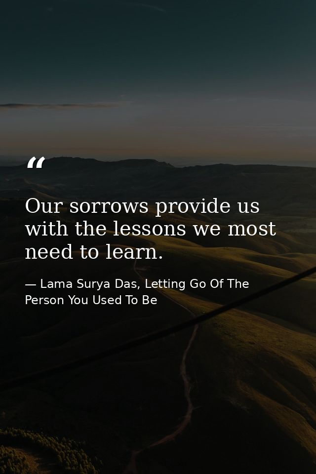 Our sorrows provide us with the lessons we most need to learn. — Lama Surya Das, Letting Go Of The Person You Used To Be