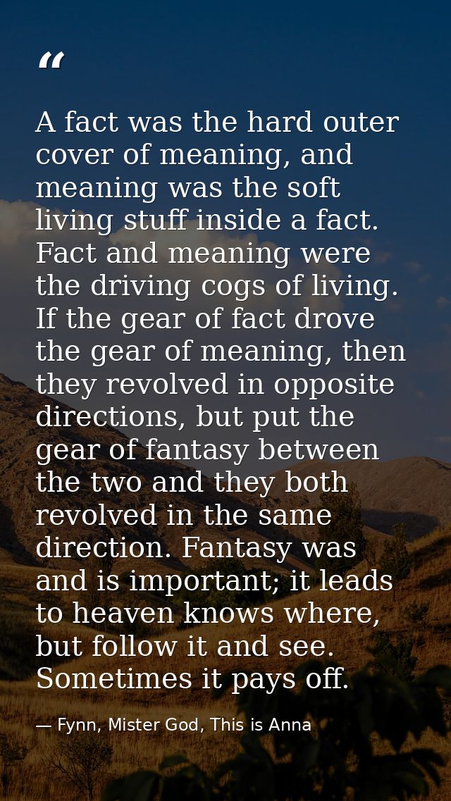 A fact was the hard outer cover of meaning, and meaning was the soft living stuff inside a fact. Fact and meaning were t — Fynn, Mister God, This is Anna