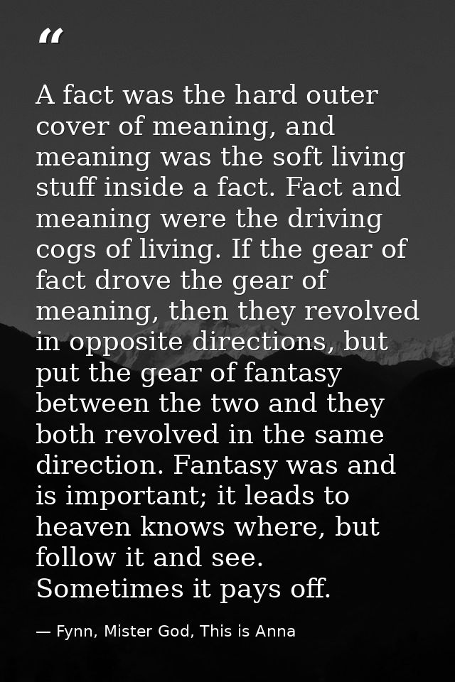 A fact was the hard outer cover of meaning, and meaning was the soft living stuff inside a fact. Fact and meaning were t — Fynn, Mister God, This is Anna