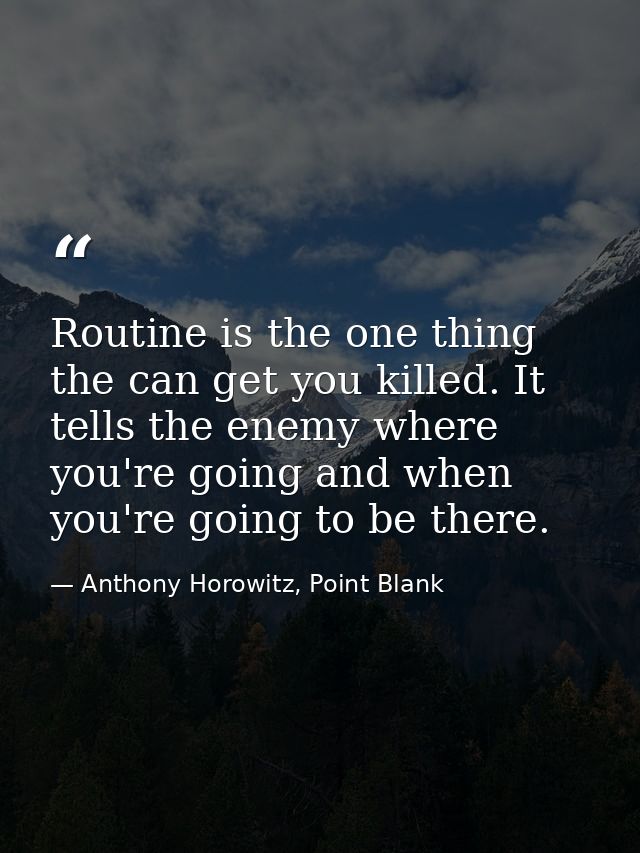 Routine is the one thing the can get you killed. It tells the enemy where you're going and when you're going to be there — Anthony Horowitz, Point Blank