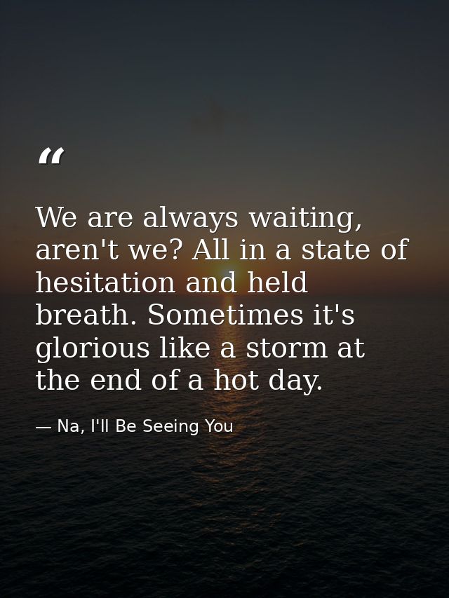 We are always waiting, aren't we? All in a state of hesitation and held breath. Sometimes it's glorious like a storm at  — Na, I'll Be Seeing You