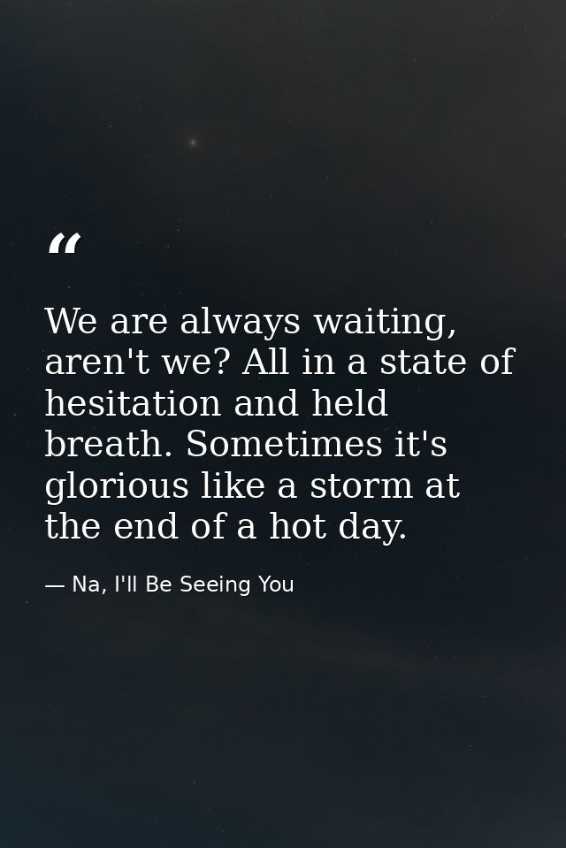 We are always waiting, aren't we? All in a state of hesitation and held breath. Sometimes it's glorious like a storm at  — Na, I'll Be Seeing You