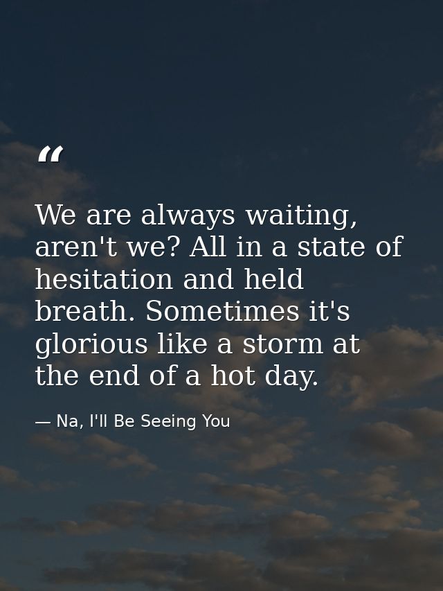 We are always waiting, aren't we? All in a state of hesitation and held breath. Sometimes it's glorious like a storm at  — Na, I'll Be Seeing You