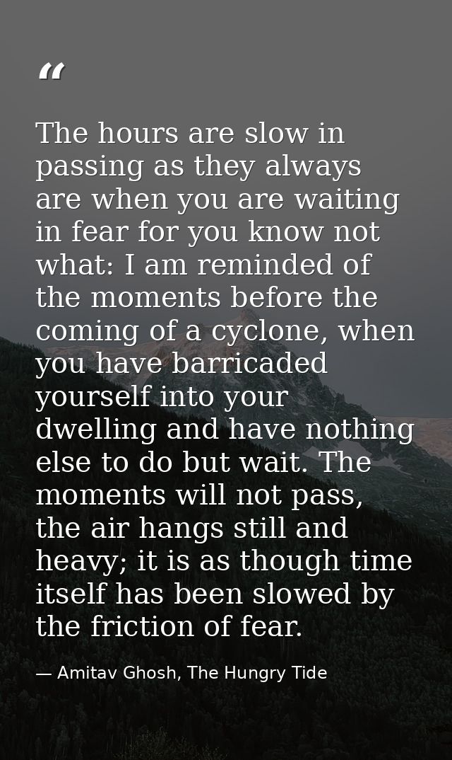 The hours are slow in passing as they always are when you are waiting in fear for you know not what: I am reminded of th — Amitav Ghosh, The Hungry Tide