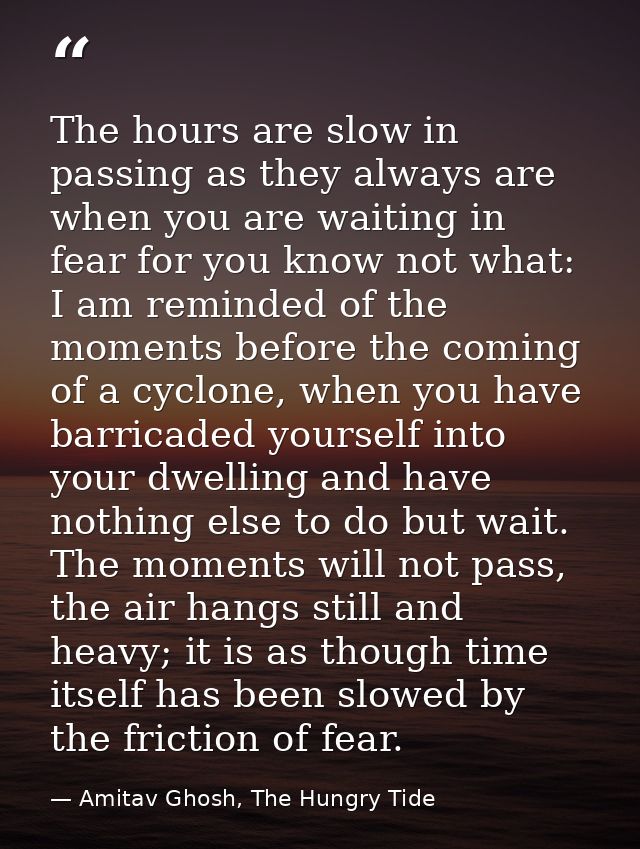 The hours are slow in passing as they always are when you are waiting in fear for you know not what: I am reminded of th — Amitav Ghosh, The Hungry Tide