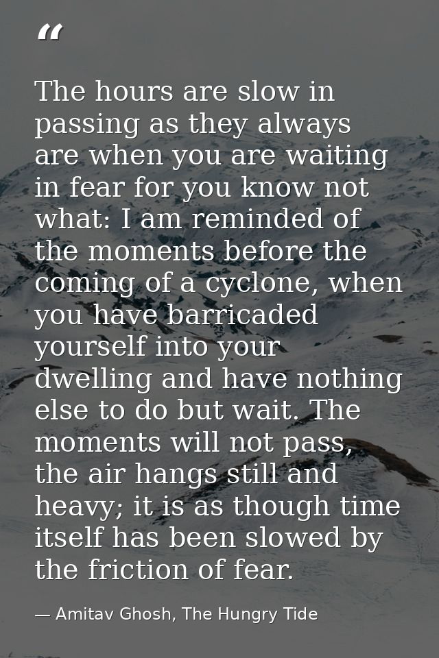 The hours are slow in passing as they always are when you are waiting in fear for you know not what: I am reminded of th — Amitav Ghosh, The Hungry Tide