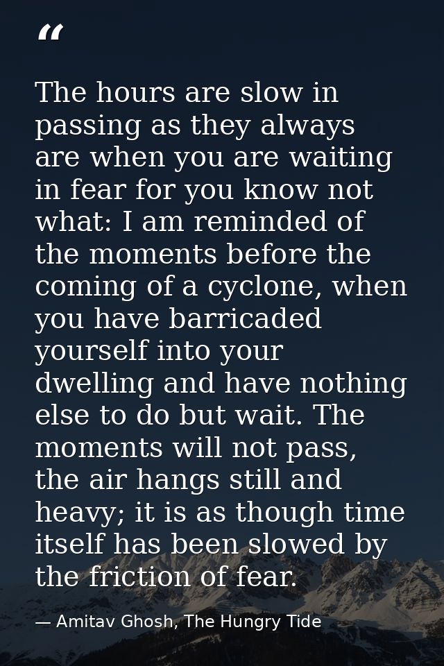 The hours are slow in passing as they always are when you are waiting in fear for you know not what: I am reminded of th — Amitav Ghosh, The Hungry Tide