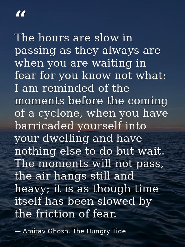 The hours are slow in passing as they always are when you are waiting in fear for you know not what: I am reminded of th — Amitav Ghosh, The Hungry Tide