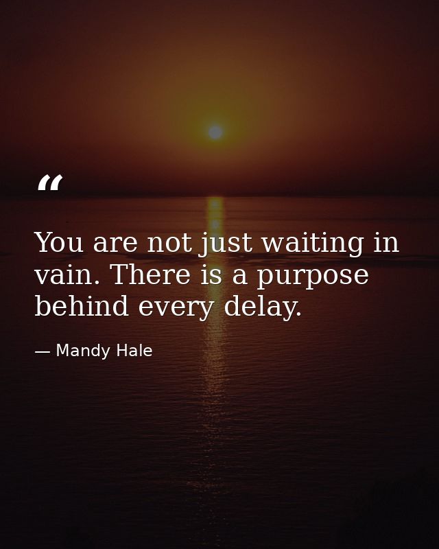 You are not just waiting in vain. There is a purpose behind every delay. — Mandy Hale