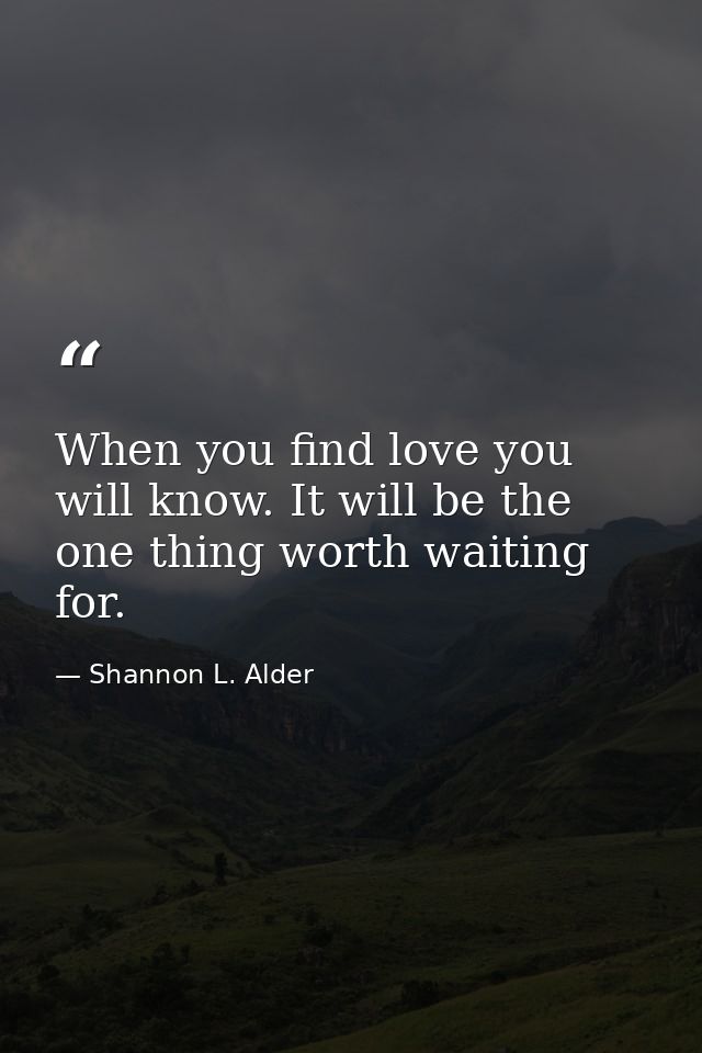 When you find love you will know. It will be the one thing worth waiting for. — Shannon L. Alder