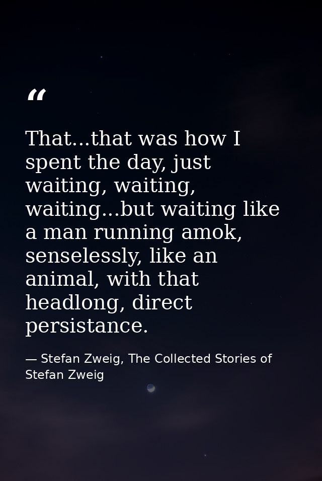 That...that was how I spent the day, just waiting, waiting, waiting...but waiting like a man running amok, senselessly,  — Stefan Zweig, The Collected Stories of Stefan Zweig