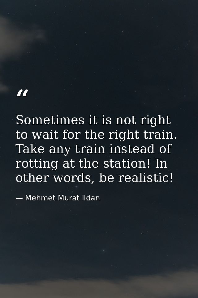 Sometimes it is not right to wait for the right train. Take any train instead of rotting at the station! In other words, — Mehmet Murat ildan