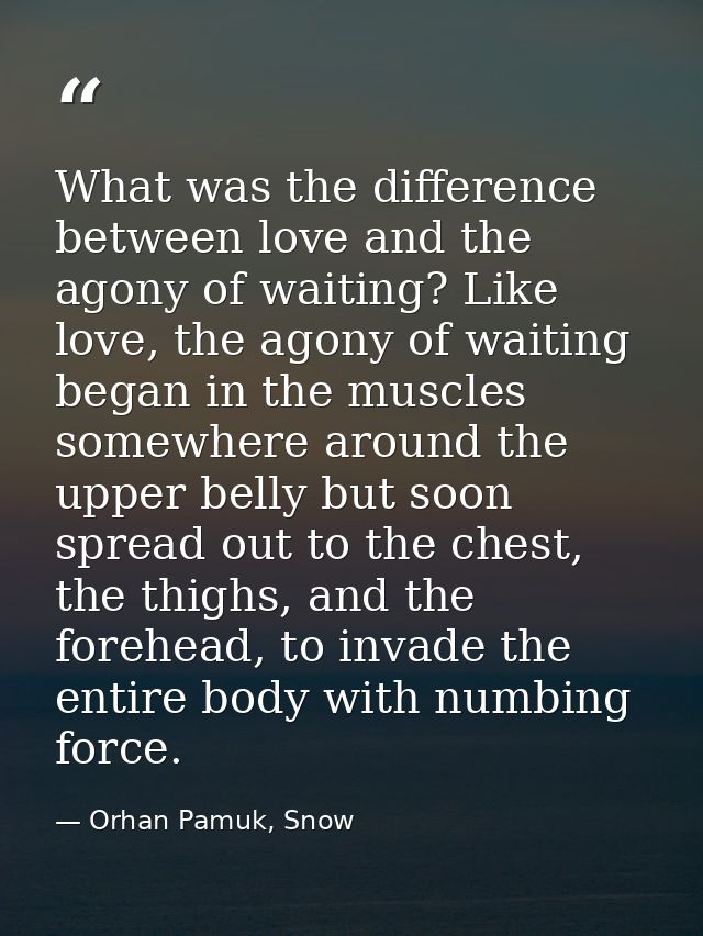 What was the difference between love and the agony of waiting? Like love, the agony of waiting began in the muscles some — Orhan Pamuk, Snow
