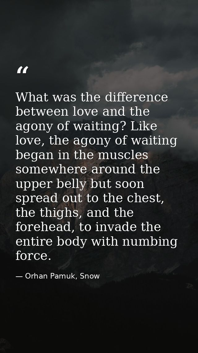 What was the difference between love and the agony of waiting? Like love, the agony of waiting began in the muscles some — Orhan Pamuk, Snow